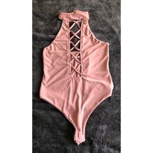 Taupe/lavender body suit